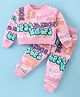 Doreme Cotton Knit Full Sleeves Top & Lounge Pants Co-Ord Set With Street Art Theme Print - Pink