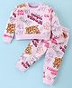 Doreme Cotton Knit Full Sleeves Text Printed Top & Lounge Pants Co-Ord Set - Baby Pink