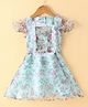 Under Fourteen Only Half Sleeves Floral Printed Lace Embellished Party Dress - Green