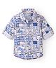 INFINITY Poplin Cotton Full Sleeves Abstract & Text Printed Shirt - Blue