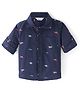 INFINITY Peach Poplin Cotton Full Sleeves Dinosaur Printed Shirt - Navy Blue