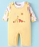 ToffyHouse Interlock Knit Dungaree Style Romper & Full Sleeves T-Shirt With Animal Print & Embroidery - Lemon Yellow