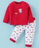 ToffyHouse Interlock Knit Full Sleeves Night Suit With Bear & Car Print - Red & White