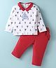 ToffyHouse Interlock Knit Full Sleeves Boat Printed Collared T-Shirt & Joggers Set with Suspender - Red & White