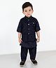 BAD BOYS Cotton Full Sleeves Coordinating Solid Kurta With Self Design Jacket - Navy Blue