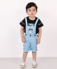BAD BOYS Cotton Checked Dungaree With Half Sleeves Text Printed Tee - Sky blue