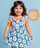 Doodle Poodle Single Jersey Knit Frill Sleeves Floral Printed Frock With Half Sleeves Inner Tee - Blazing Orange & Bright White