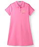UCB Cotton Knit Half Sleeves Collared Frock with Floral Print & Text Embroidery - Pink