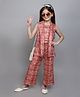 Taffykids Sleeveless Checked & Foil Printed Jacket With Coordinating Crop Top & Pant Set - Peach Rust