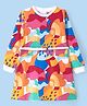 Babyhug Cotton Knit Full Sleeves Printed Frock with Belt - Multicolor