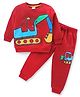 Babyhug Cotton Knit Full Sleeves T-Shirt & Lounge Pants Set With JCB Print - Dark Red