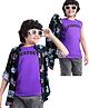 OLLINGTON ST Rayon Woven Full Sleeves Text Printed Shirt with T-Shirt - Purple & Navy Blue