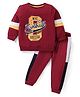 Babyhug Cotton Knit Full Sleeves T-Shirt & Lounge Pants Set With Text Embroidery - Red
