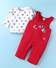 ToffyHouse Knitted Full Sleeves T-Shirt & Dungaree Style Romper with Boat Print - Red