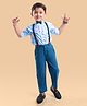 Ollington St. 100% Cotton Woven Full Sleeves Animal Printed Shirt & Twill Pants With Bow & Suspender - White & Blue