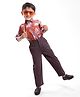 Ollington St. 100% Cotton Full Sleeves Collared Shirt & Twill Pant Set with Bow & Suspender Giraffe Print -Rust Orange
