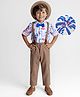 Ollington St. 100% Cotton Full Sleeves Collared Shirt & Twill Pant Set with Bow Abstract Tropical Theme Print -White