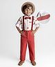 Ollington St. 100% Cotton Full Sleeves Collared Shirt & Twill Pant Set with Bow & Suspender Boat Print -Dark Red