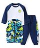 Babyhug Terry Knit Raglan Full Sleeves T-Shirt & Pant Set with Jacket Emoji Print - Navy Blue
