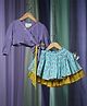 Love The World Today Cotton Full Sleeves Floral Embroidered Top & Floral Printed Layered Lehenga Skirt - Blue