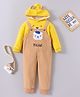 Kookie Kids Full Sleeves Dungaree Style Hooded Rompers With Bear Print - Yellow