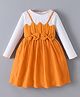 Kookie Kids Full Sleeves Winter Frock With Bow Applique - Brown & White