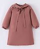 Kookie Kids Full Sleeves Party Frock With Bow Applique - Rose Gold