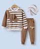 Kookie Kids Full Sleeves Winter T-Shirt & Lounge Pant Set With Elephant Applique - Brown