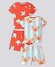 Bonfino Cotton Knit Half Sleeves T-Shirts & Short Night Suits with Crab & Bird Print Pack of 2 - White & Orange