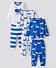 Bonfino 100% Cotton Knit Full Sleeves Night Suits with Sea Life Print & Stripes Pack of 3 - Blue & White