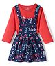 Doodle Poodle Single Jersey Knit Full Sleeves T-Shirt & Frock with Text Print - Red & Navy Blue