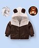 Kookie Kids Full Sleeves Hooded Fur Winter Jacket With Bear Patch & Ear Applique - Brown