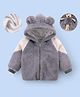 Kookie Kids Full Raglan Sleeves Hooded Winter Fur Jacket with Ears & Teddy Bear Applique - Grey