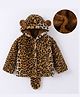 Kookie Kids Full Sleeves Hooded Front Open Winter Fur Jacket with Cheetah Print Design & Ears Applique - Brown