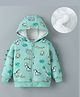 Kookie Kids Full Sleeves Hooded Sweatjacket with Animal Print & Kangaroo Pockets - Aqua Blue