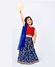 Twisha Sleeveless Floral Embroidered & Mirror Work Detailed Lehenga Choli With Dupatta Set - Red & Blue