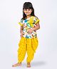 Twisha Half Sleeves Abstract Printed Top With Polka Dots Printed Dhoti Set - White & Yellow