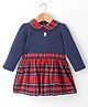 ToffyHouse 100% Woven Cotton Yarn Dyed Peter Pan Collared Frock With Checks  - Navy & Red