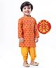 EARTHY TOUCH Single Jersey Knit Full Sleeves Printed Kurta Dhoti Set - Red