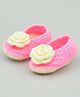Funkrafts Handmade Crochet Woollen Floral Booties - Pink