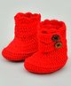 Funkrafts Handmade Crochet Button Detailed Woollen Booties - Red