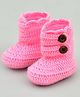 Funkrafts Handmade Crochet Button Detailed Woollen Booties - Pink