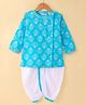 Saka Designs Cotton Woven Floral Printed Kurta & Dhoti Set - Light Blue & White