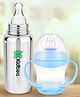 Kidbea Stainless Steel Infant Baby Feeding Bottle & Blue Shipper soft pacifer/feeder, Anti-Colic, Plastic-Free,304 Grade Medium-Flow Combo of 2