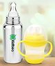 Kidbea Stainless Steel Infant Baby Feeding Bottle & Yellow Shipper soft pacifer/feeder, Anti-Colic, Plastic-Free,304 Grade Medium-Flow Combo of 2
