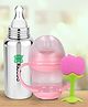 Kidbea Stainless Steel Infant Baby Feeding Bottle with Pink Shipper soft pacifer/feeder & Apple Shape Silicone Baby Teether, Anti-Colic, Plastic-Free,304 Grade Pack of 3