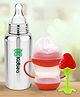 Kidbea Stainless Steel Infant Baby Feeding Bottle with Red Shipper soft pacifer/feeder & Strawberry Shape Silicone Baby Teether, Anti-Colic, Plastic-Free,304 Grade Pack of 3