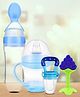 Kidbea Baby Fruit & Spoon Feeder with Blue Shipper soft pacifer/feeder and Grapes Shape Silicone Baby Teether, Anti-Colic, Plastic-Free Pack of 4