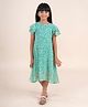 Kiddopanti Half Frill Sleeves Floral Printed Flared Dress - Green