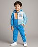 Babyhug Cotton Knit Full Sleeves Hooded Front Zipper Color Block T-Shirt & Lounge Pants Set - Blue